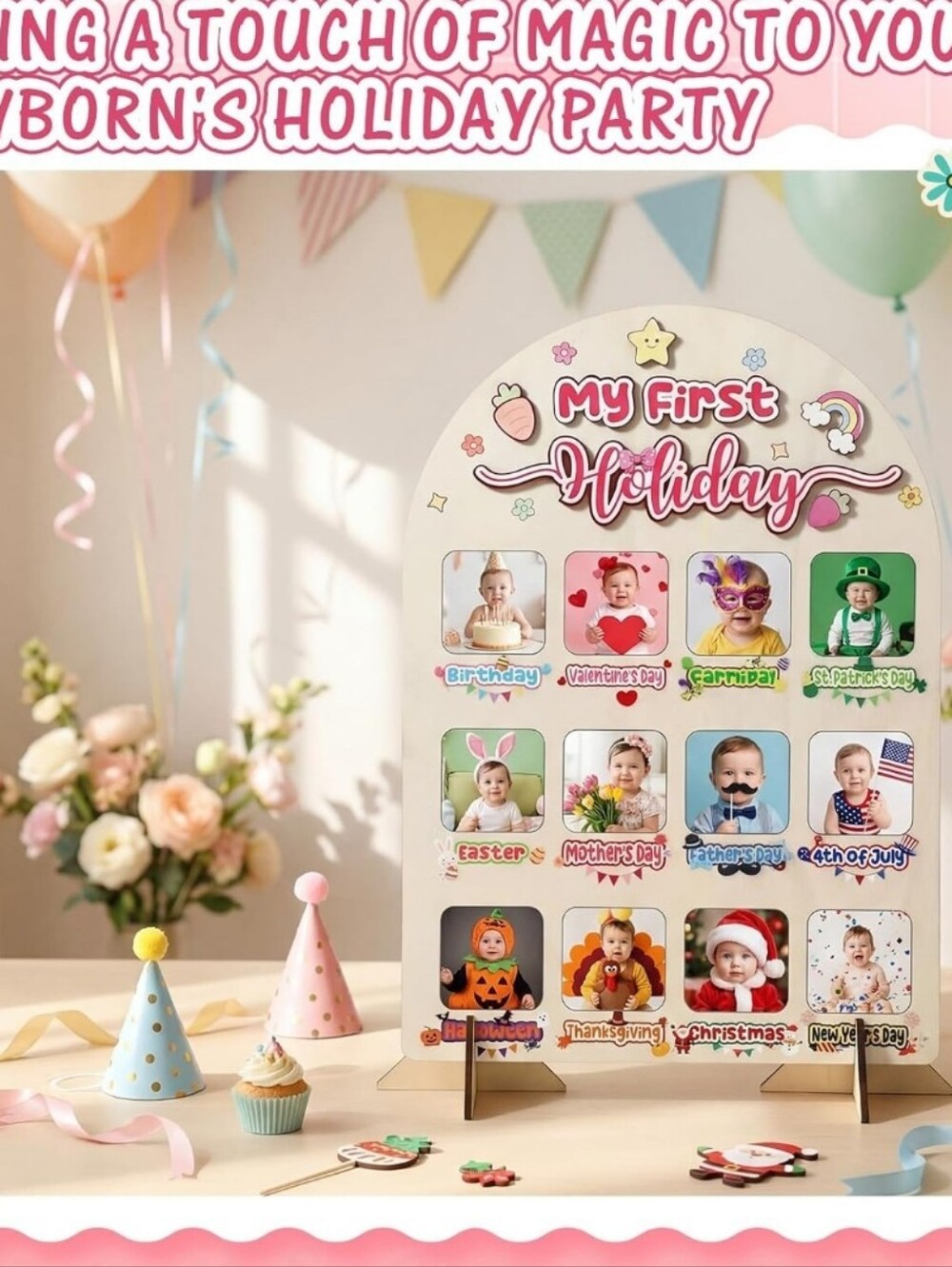 Bucherry My First Holiday Milestone Signs with Stand Wood Photo Board Frame